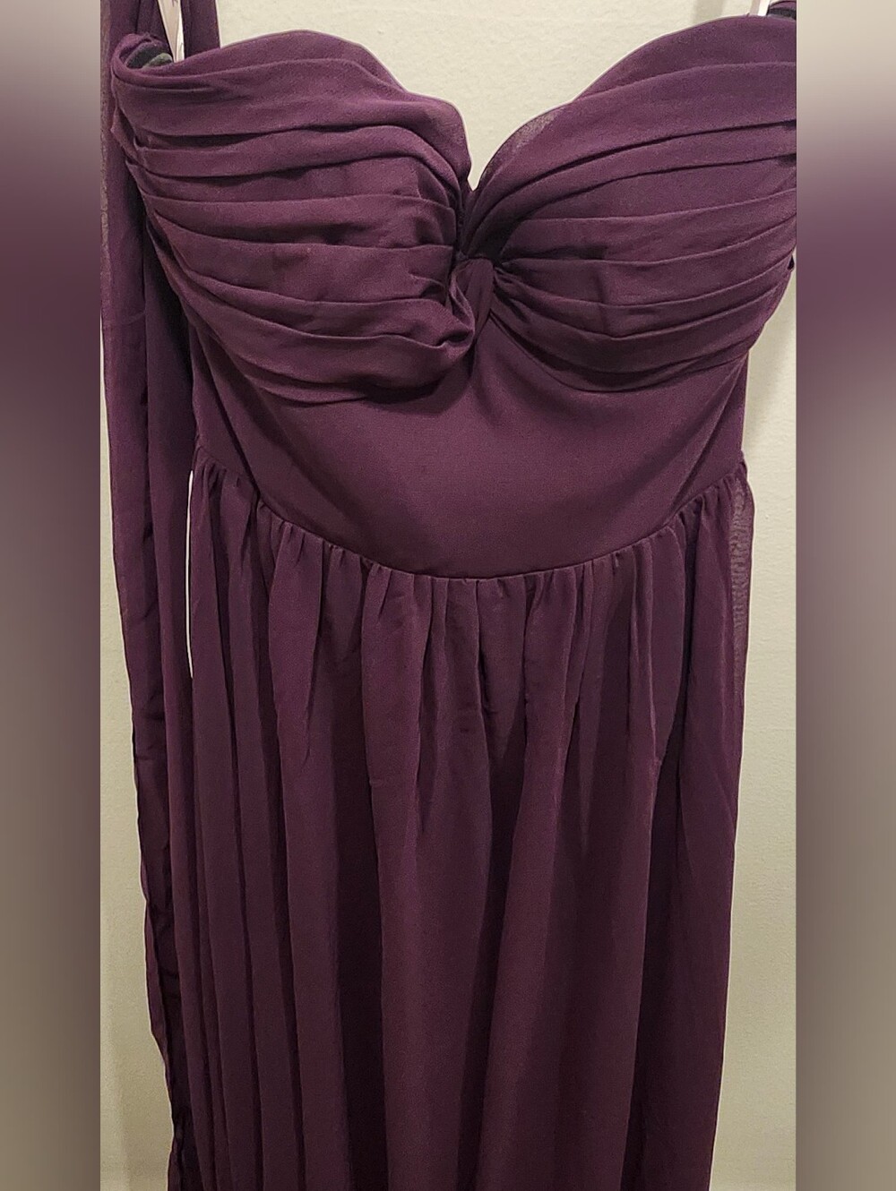 Azazie Strapless Ruched Bust Maxi Dress in Plum